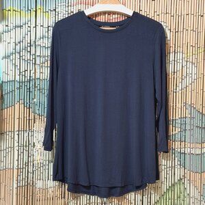 H by HALSTON Essentials 3/4 Sleeve Crew Neck Modal T-Shirt, Navy Blue, Medium